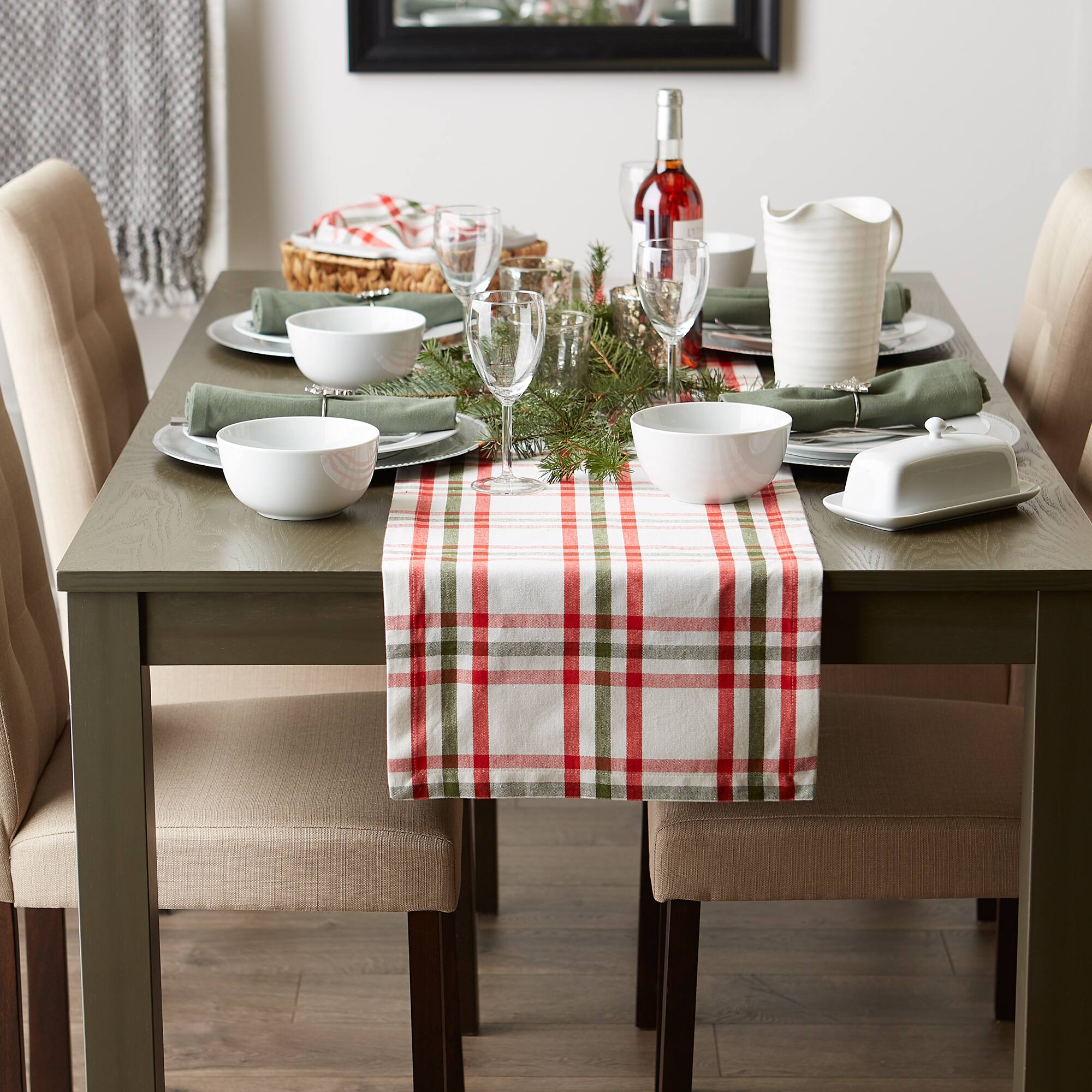 DII® 108" Jolly Tree Collection Nutcracker Plaid Table Runner